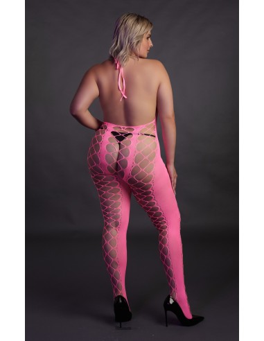 Combinaison Filet et Dos nu Rose Fluo