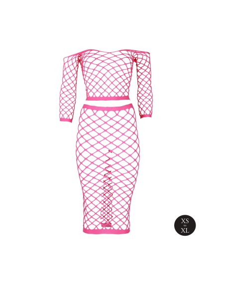 Bustier et Robe Filet Épaules dénudées Rose Fluo