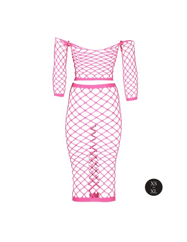 Bustier et Robe Filet Épaules dénudées Rose Fluo