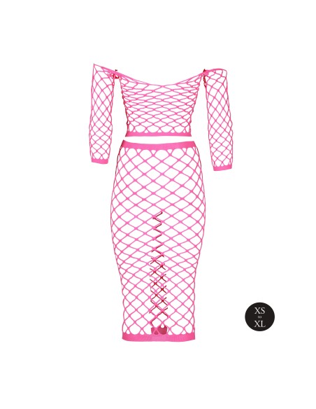 Bustier et Robe Filet Épaules dénudées Rose Fluo