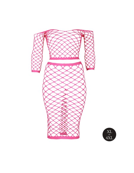 Bustier et Robe Filet Épaules dénudées Rose Fluo