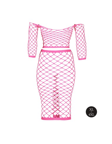 Bustier et Robe Filet Épaules dénudées Rose Fluo