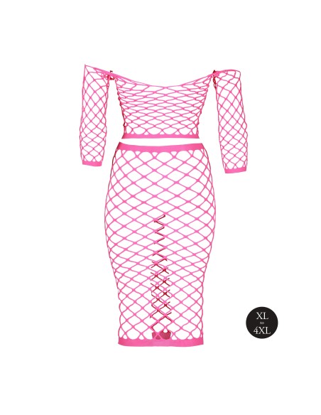 Bustier et Robe Filet Épaules dénudées Rose Fluo