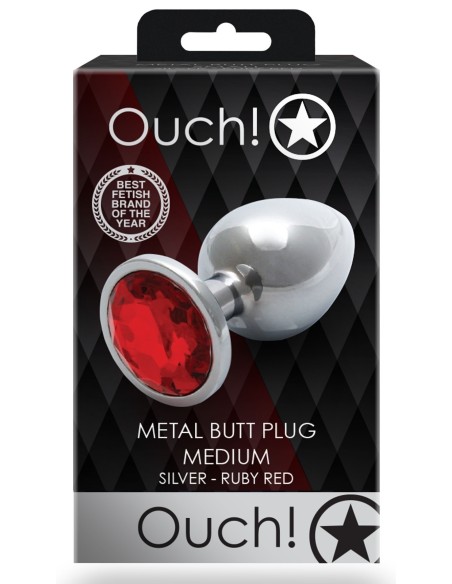 Bijou anal Round Gem M 7 x 3.3 cm Argenté-Rouge