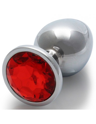 Bijou anal Round Gem M 7 x 3.3 cm Argenté-Rouge