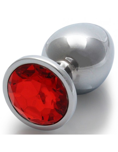 Bijou anal Round Gem M 7 x 3.3 cm Argenté-Rouge