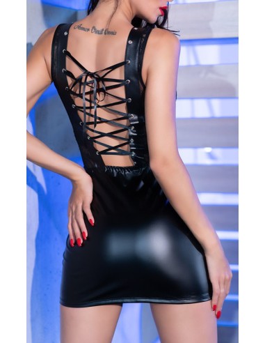 Robe wetlook et dentelle SYARA - Noire