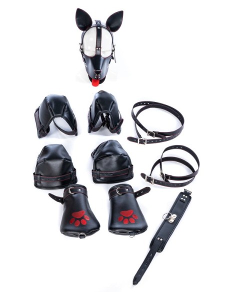 Kit complet Puppy Bondage 14 Pièces Noir-Rouge Kit complet Puppy Bondage 14 Pièces Noir-Rouge