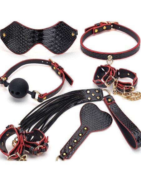 Kit Bdsm 7 Pièces Caiman noir-Rouge Kit Bdsm 7 Pièces Caiman noir-Rouge