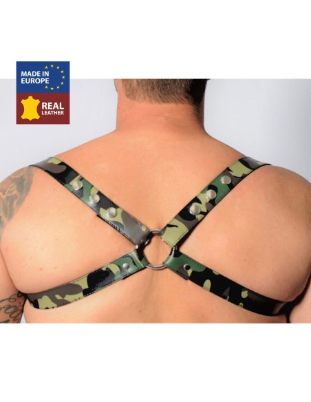 Harnais en cuir Camouflage - Acc. CHROME - CROSS - THE RED S/M