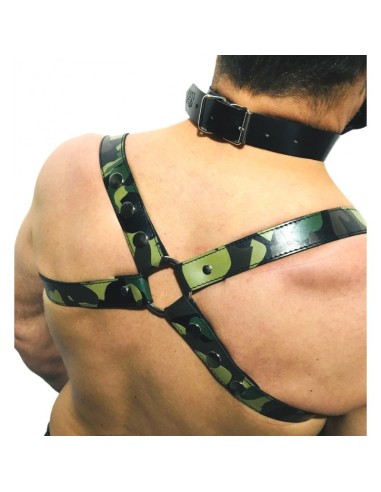 Harnais en cuir Camouflage - Acc. CHROME - CROSS - THE RED S/M