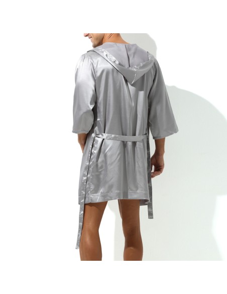 Peignoir effet satiné Long Slit Gris