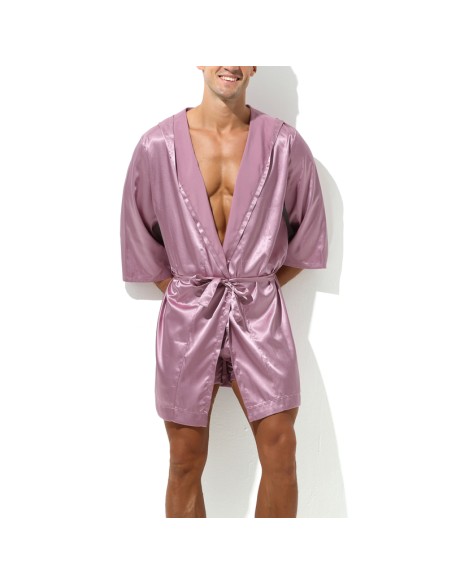 Peignoir effet satiné Long Slit Rose