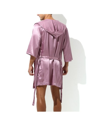 Peignoir effet satiné Long Slit Rose
