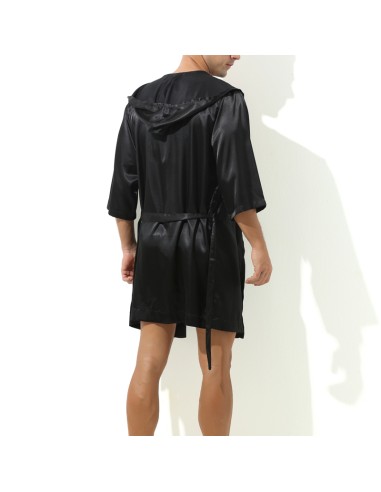 Peignoir effet satiné Long Slit Noir