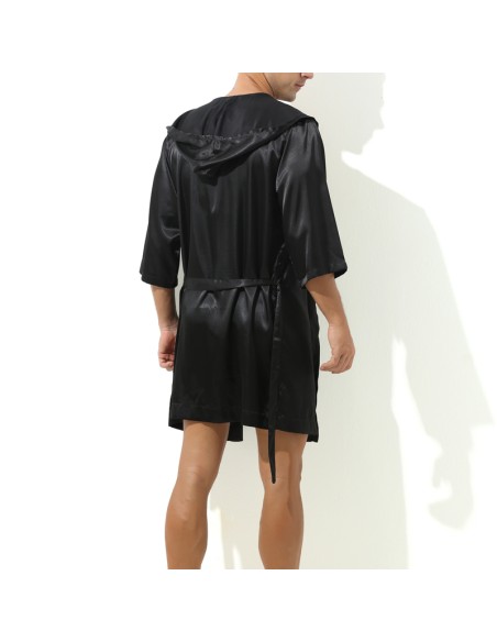 Peignoir effet satiné Long Slit Noir