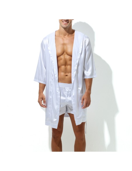 Peignoir effet satiné LONG SLIT Blanc