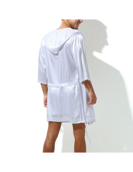 Peignoir effet satiné LONG SLIT Blanc