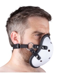 Masque avec Lanières en Cuir « Sniff my .... » Blanc
