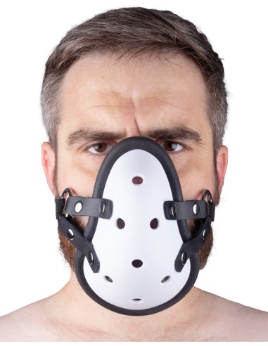 Masque avec Lanières en Cuir « Sniff my .... » Blanc