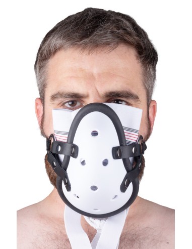 Masque avec Lanières en Cuir « Sniff my .... » Blanc