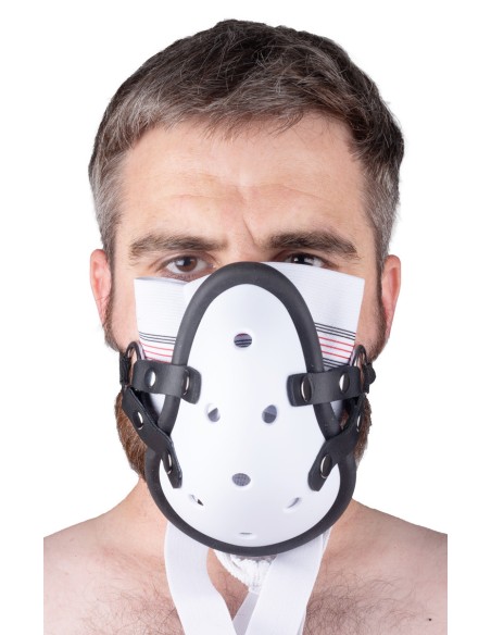 Masque avec Lanières en Cuir « Sniff my .... » Blanc Masque avec Lanières en Cuir « Sniff my .... » Blanc