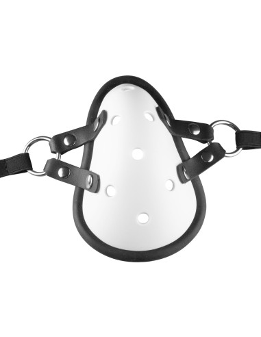 Masque avec Lanières en Cuir « Sniff my .... » Blanc