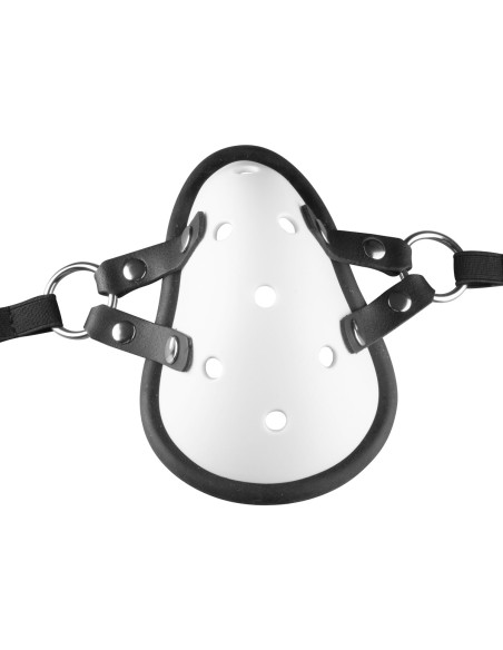 Masque avec Lanières en Cuir « Sniff my .... » Blanc Masque avec Lanières en Cuir « Sniff my .... » Blanc