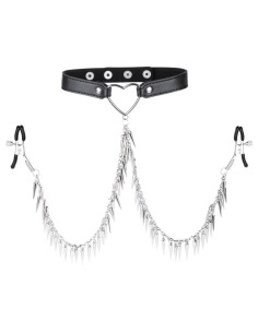 Collier avec Pince-Tétons Spike Heart Noir
