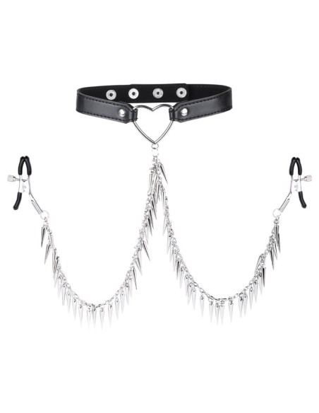 Collier avec Pince-Tétons Spike Heart Noir Collier avec Pince-Tétons Spike Heart Noir