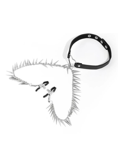 Collier avec Pince-Tétons Spike Heart Noir