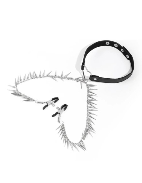 Collier avec Pince-Tétons Spike Heart Noir Collier avec Pince-Tétons Spike Heart Noir