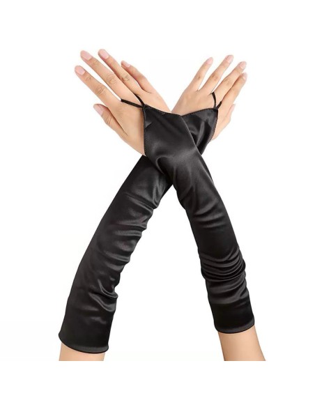 Mitaines Longues Satin Gloves Noires