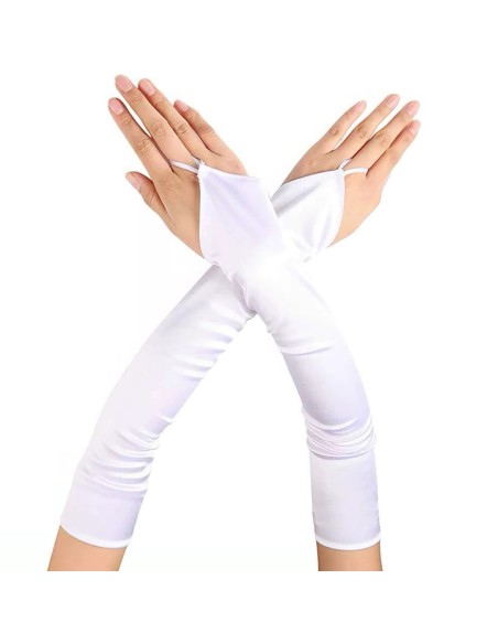 Mitaines Longues Satin Gloves Blanches