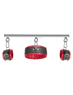 Kit Barre de maintien Collier et Menottes Simply Dom Rouge et Noir