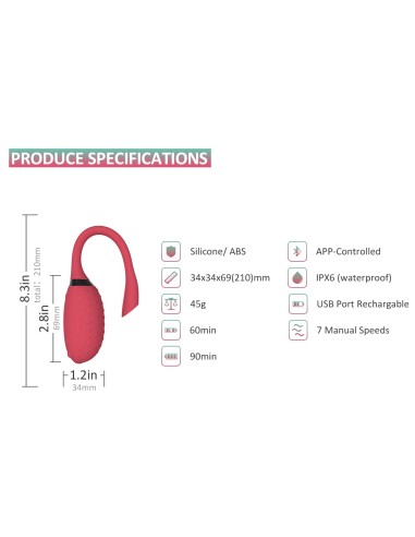 Oeuf vibrant Fugu Contrôle à distance 7 x 3.5 cm Rouge