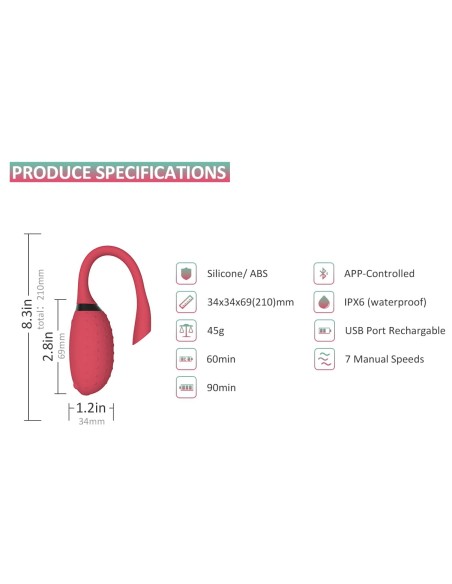 Oeuf vibrant Fugu Contrôle à distance 7 x 3.5 cm Rouge