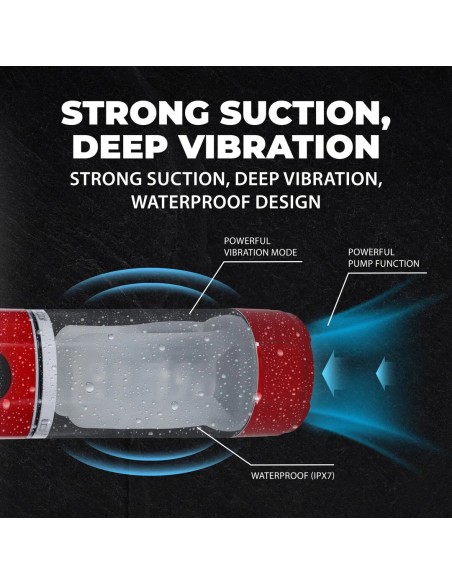 Masturbateur TechnoThrust Vibrations et Succion Rouge