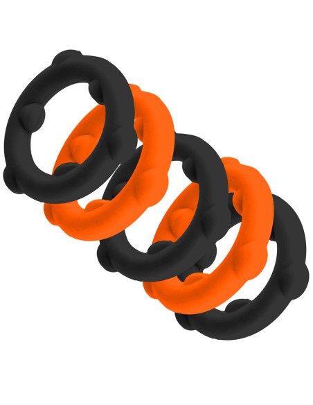 Lot de 5 Cockrings Spinner 25 mm Noir-Orange