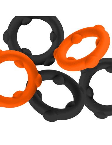 Lot de 5 Cockrings Spinner 25 mm Noir-Orange