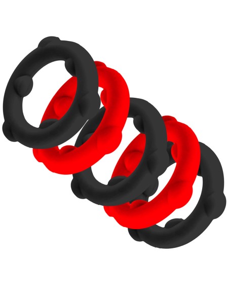 Lot de 5 Cockrings Spinner 25 mm Noir-Rouge