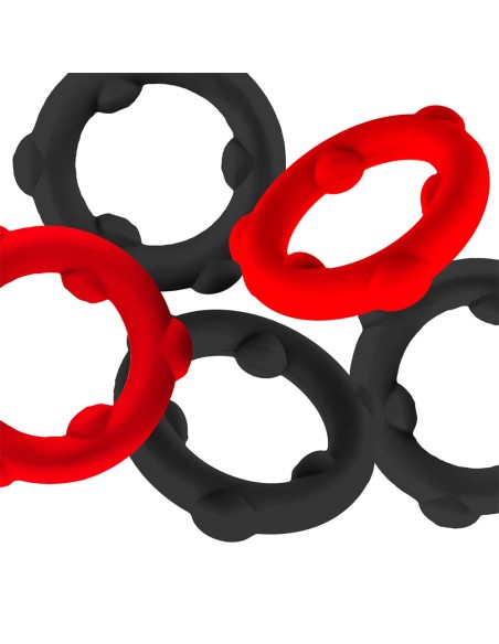Lot de 5 Cockrings Spinner 25 mm Noir-Rouge