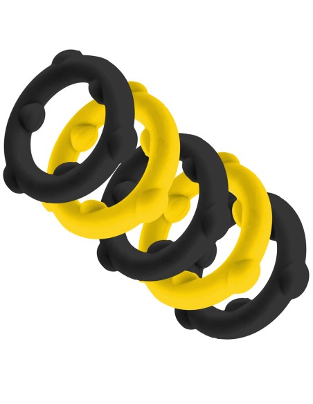 Lot de 5 Cockrings Spinner 25 mm Noir-Jaune