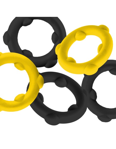 Lot de 5 Cockrings Spinner 25 mm Noir-Jaune