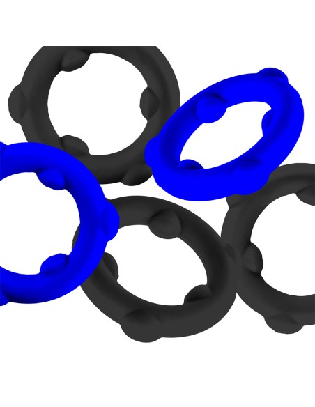 Lot de 5 Cockrings Spinner 25 mm Noir-Bleu