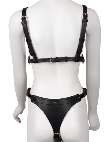 Ensemble Ouvert 2 Pièces Leathcrossed Noir et Rouge