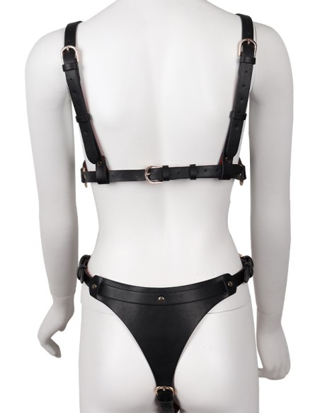 Ensemble Ouvert 2 Pièces Leathcrossed Noir et Rouge