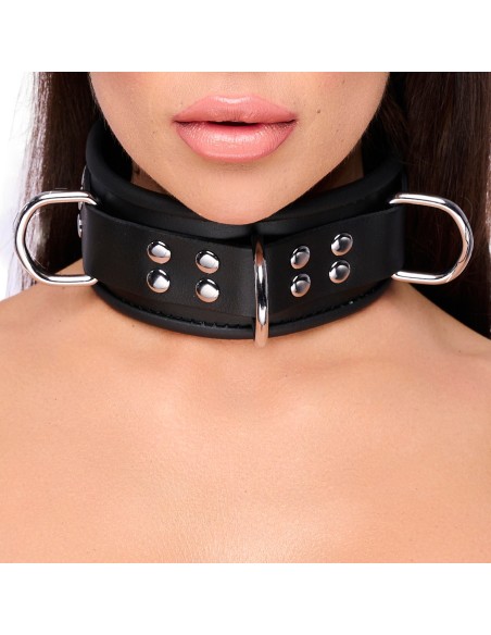 Collier en cuir 3 anneaux D Noir