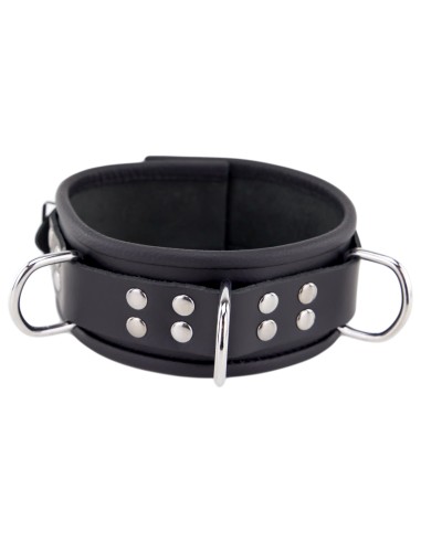 Collier en cuir 3 anneaux D Noir