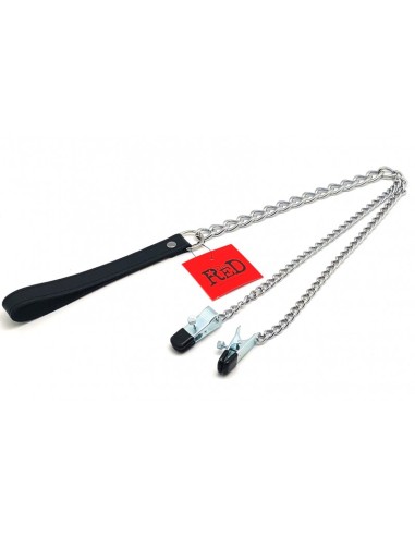 Pinces à seins + laisse ( métal + cuir )